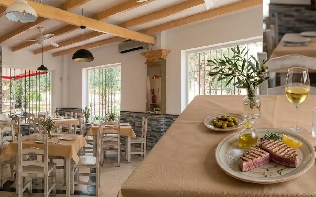 Atún a la parrilla con vino blanco en el interior del Restaurante Abanico en Estepona
